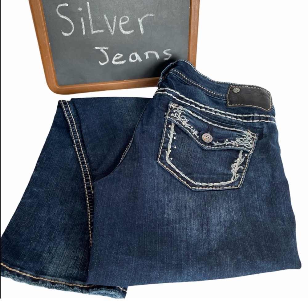 Silver jeans, Lightly distressed, dark wash Bluejeans